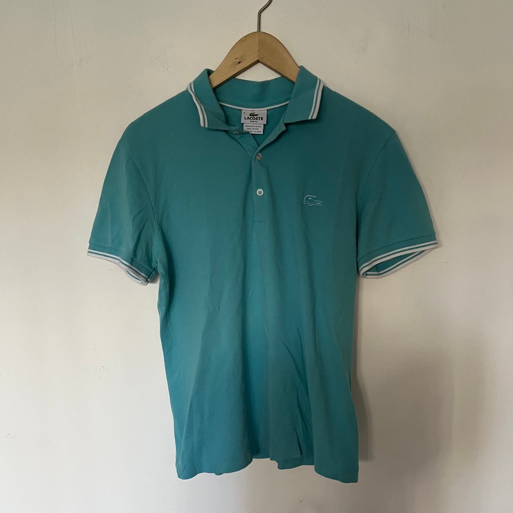 Lacoste Slim Fit Polo Shirt Turquoise Blue Pique Cotton Mens Size 3 Small